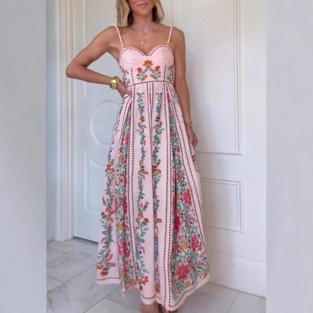 Zimmermann Pink Floral Embroidered Maxi Dress - Picture 1 of 6